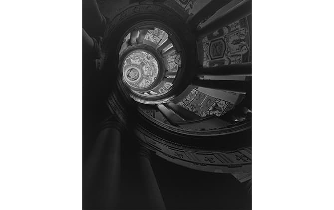 Hiroshi Sugimoto (b. 1948), Staircase at Villa Farnese II, Caprarola, 2016. Gelatin silver print. © Hiroshi Sugimoto, courtesy of the Polo Museale del Lazio-Ministry of Cultural Heritage and Italian Tourism.