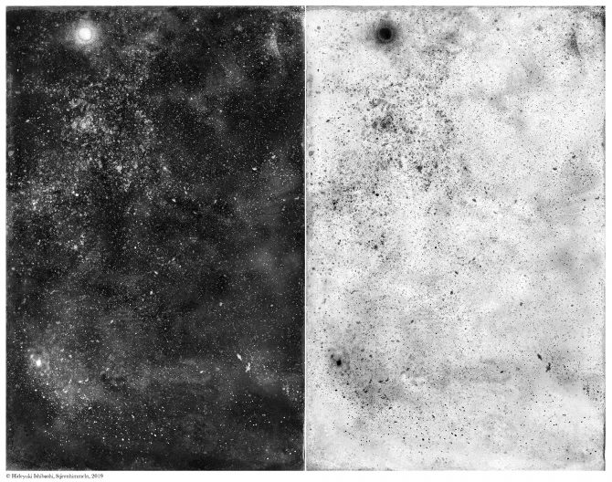Poussières d'étoiles #01, Stjernhimmeln, glass wet plate collodion with led light, variable dimension, 2019