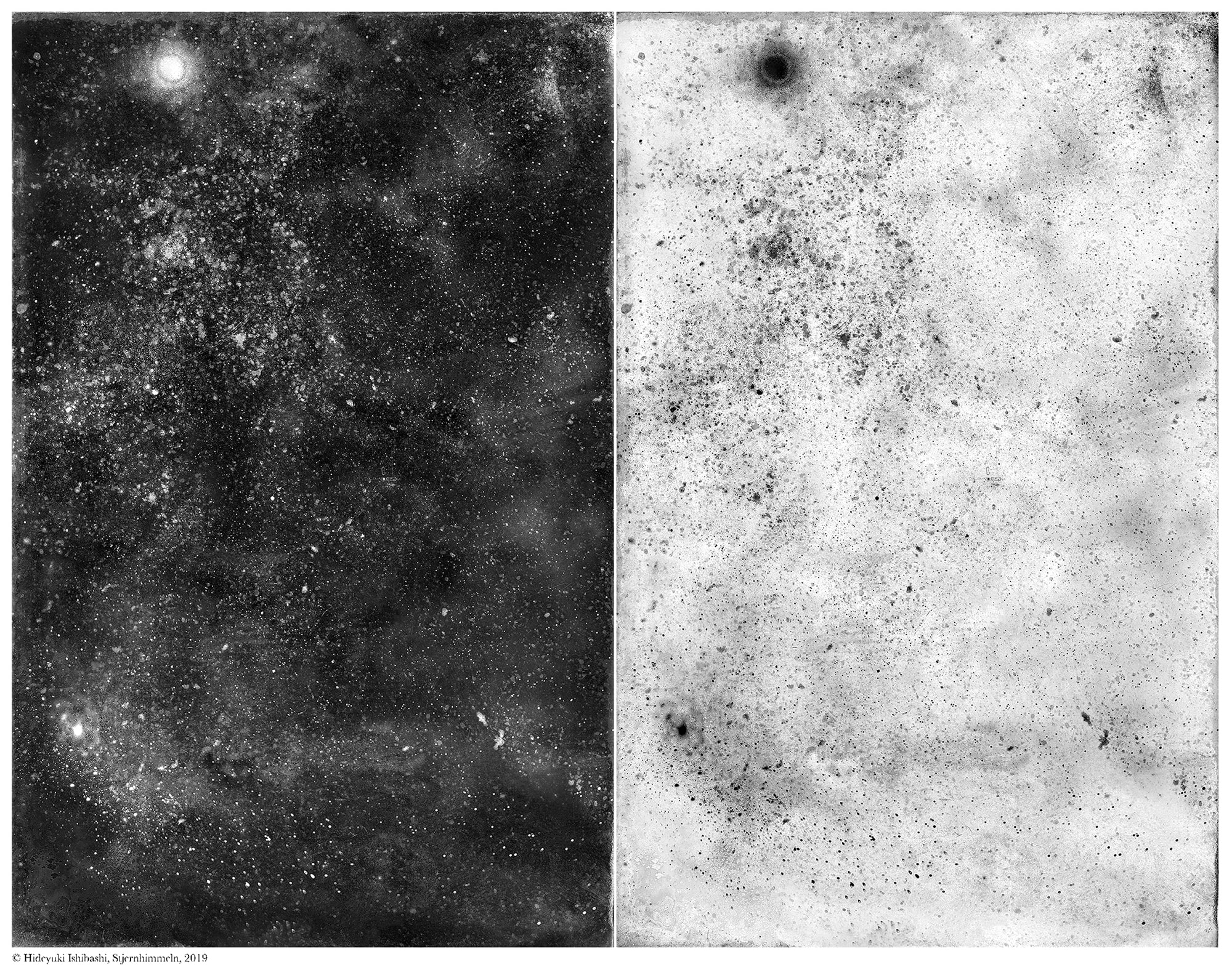 石橋英之「古典技法とテクノロジーを駆使するコンセプチュアルアーティスト」 | Poussières d'étoiles #01, Stjernhimmeln, glass wet plate collodion with led light, variable dimension, 2019