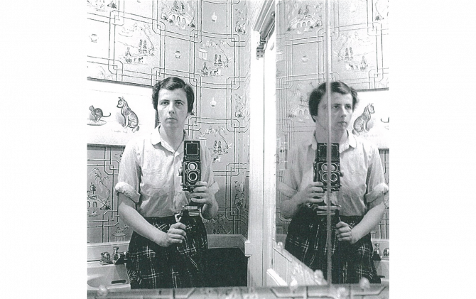  0143308. Self-portrait, 1955; Gelatin silver print; printed later; image size 12x12 inches; Ed. 7/15. © Estate of Vivian Maier, Courtesy Maloof Collection and Howard Greenberg Gallery, New York